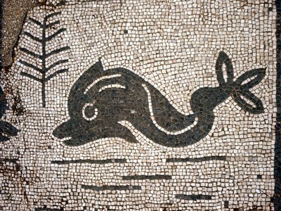Przedstawienie delfina po mozaice na placu Corporazioni of Ostia (Ostia) antica. autorstwa Roman