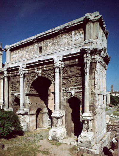 Sztuka rzymska: Łuk triumfalny cesarza rzymskiego Septime Sewera (Lucjusza Septymiusza Sewera) (146-211) zrealizowany w 203 rne, Forum Romanum, Rzym autorstwa Roman