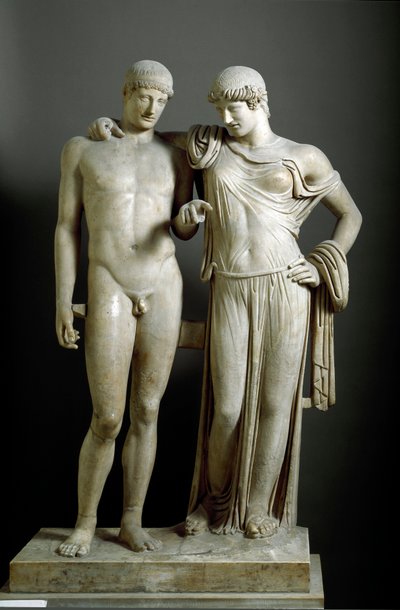 Sztuka rzymska: „” Oreste et Electre ”” - Rzeźba marmurowa z Pozzuoli (Pozzuoli) I wne, wym. 160 cm - Narodowe Muzeum Archeologiczne, Neapol - Cywilizacja rzymska: Elektra i Orestes - Rzeźba z marmuru (wys. 160 cm) autorstwa Roman