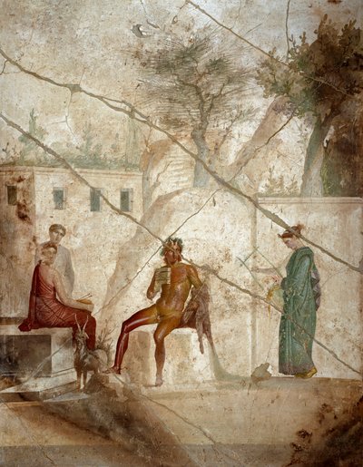 Sztuka rzymska: „Muzyk pan z nimfami” ”Fres przypisywany mistrzowi Chiaro. I wiek. Z Pompejów. Neapol, Narodowe Muzeum Archeologiczne autorstwa Roman