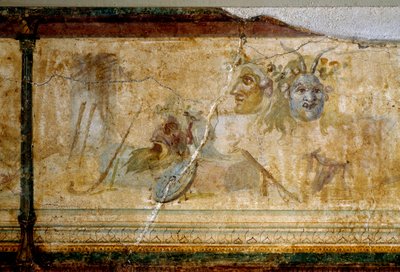 Sztuka rzymska: „Martwa natura z maskami teatralnymi” Szczegół. Fresk ok. 25-19 pne Wymiary 23 cm Rzym, Narodowe Muzeum Rzymskie (lub Terme) autorstwa Roman