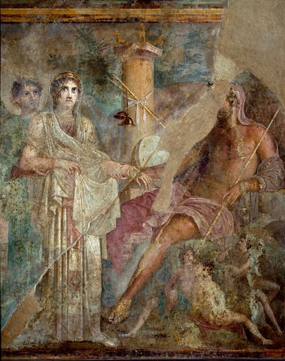 Sztuka rzymska: „”Wesele Zeusa i Hery na górze Ida”” Rzymski fresk z terenu domu Tragicznego Poety w Pompejach. I wne. Neapol, Museo Archeologico Nazionale - Sztuka rzymska: Ślub Zeusa i Hery na górze Ida. Fresk rzymski z autorstwa Roman