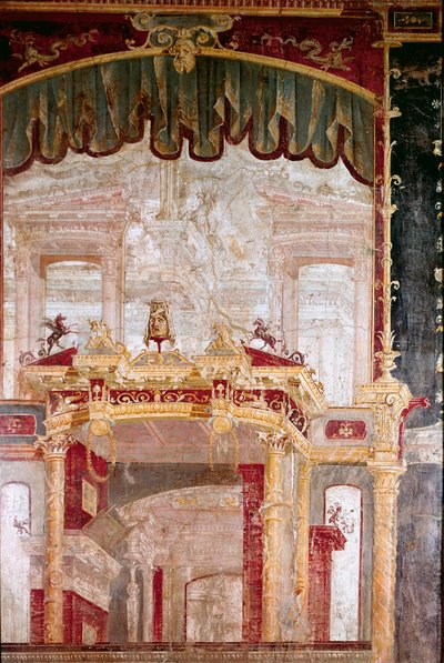 Sztuka rzymska: „”dekoracja”” Rzymski fresk z IV stylu pompejańskiego z Ercolano (Herculanum lub Herculaneum) 60-80 AD. autorstwa Roman