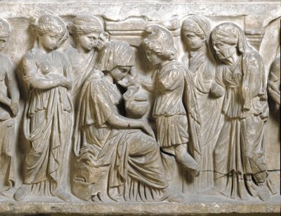 Starożytność rzymska: „”Smutek zakochanej Phedrus i odpychanej przez Hipolita””Płaskorzeźba sarkofagu „Fedrus i Hippolita””. 3 AD. Palermo, Museo Archeologico Nazionale autorstwa Roman