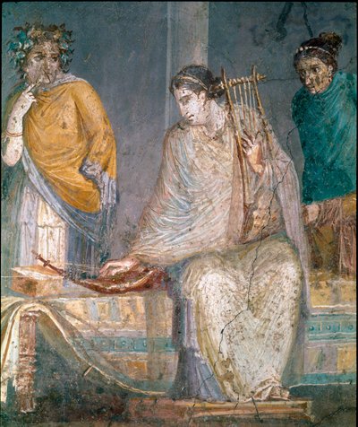 Sztuka rzymska: cythared. Fresk ze stanowiska Castellammare di Stabia niedaleko Neapolu. I wne (fresk) autorstwa Roman