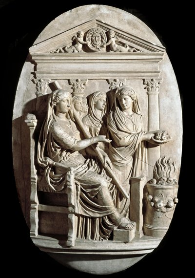 Sztuka rzymska: scena poświęcenia w Westie (Hestia) z Villa Albani (płaskorzeźba) autorstwa Roman