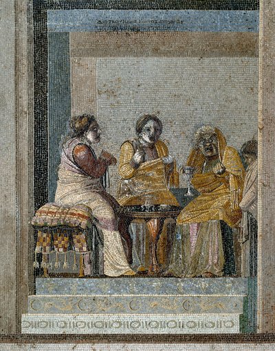 Sztuka rzymska: wiedźma i przygotowanie magicznego filtretu. Mozaika według oryginału Dioscoridesa z Samos (lub Dioscourides) (II w. p.n.e.) w domu Cicerona w Pompejach autorstwa Roman