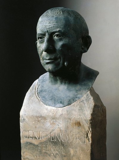 Sztuka rzymska: popiersie bankiera Lucius Caecilius Iucundus (ok. 20-69 ne) Rzeźba z brązu. I wne Z Pompejów. Neapol, Museo Nazionale Archeologico autorstwa Roman
