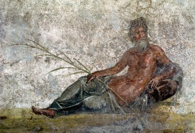 Sztuka rzymska: przedstawienie boga rzeki. Fragment fresku z domu Vestales w Pompejach. I wiek naszej ery. Paryż, Luwr autorstwa Roman