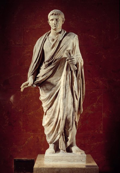 Sztuka rzymska: posąg cesarza Augusta (CESARE AUGUSTO) (63 pne-14 ne) I wiek. Od Velletri. Paryż, Luwr autorstwa Roman