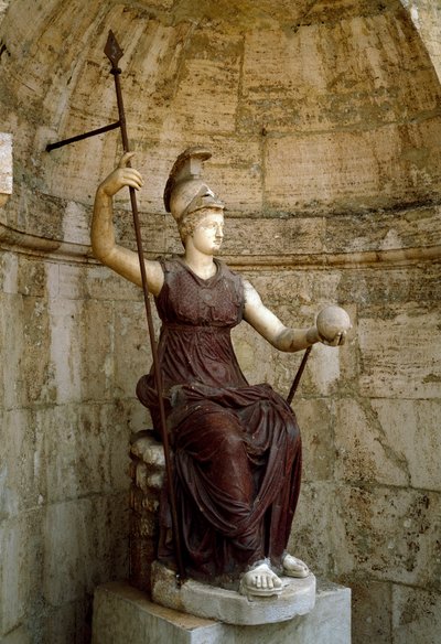 Sztuka rzymska: „”bogini Rzym unosząca w dłoni wszechświat”” Statua z I wieku n.e. Rzym, Campidoglio autorstwa Roman