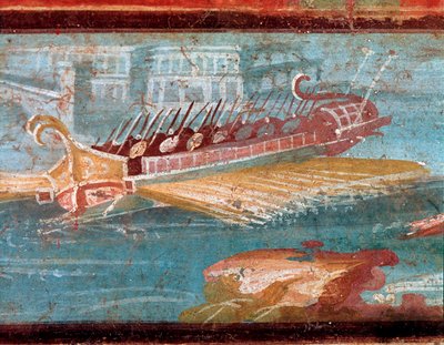 Rzymskie okręty wojenne przy wejściu do portu (fresk autorstwa Roman