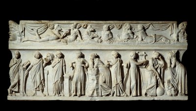 Sarcophagus des Muses: przedstawienie muz, deses sztuk i listów. Rzeźba z marmuru. 150 n.e. Paryż, Luwr. autorstwa Roman