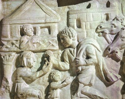 Scena polowania na jelenia z sieciami, rzymski Scarcophage, IV wiek (relief) autorstwa Roman