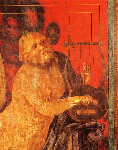 Silenus grający na lirze, fresk z Willi Tajemnic, Pompejów, Kampanii, Cywilizacji Rzymskiej autorstwa Roman