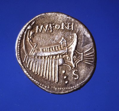 Srebrna moneta przedstawiająca galerę, 91 r. n.e. autorstwa Roman