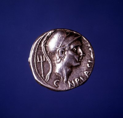 Srebrna moneta z wizerunkiem Afrykanina Scypiona (235 - 183 pne). autorstwa Roman