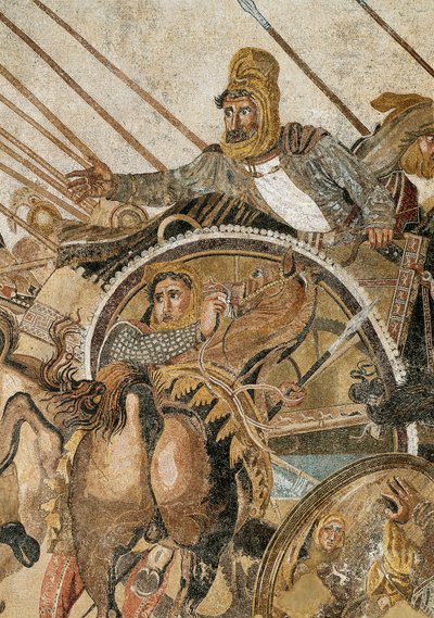 Bitwa pod Issos wygrana przez Aleksandra III Wielkiego z Dariuszem (Dariuszem) III Codomanem (335 - 331 pne) Mozaika z Pompei. Szczegół. Narodowe Muzeum Archeologiczne w Neapolu. (Z Pompejów, Domu Fauna) autorstwa Roman