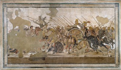 Bitwa pod Issos wygrana przez Aleksandra III Wielkiego przeciwko Dariuszowi (Dariuszowi) III Codomanowi (335 - 331 pne) - Mozaika Pompejów - autorstwa Roman
