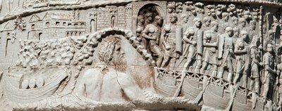Rzymskie legiony pływają w Ankonie pod opieką Neptuna Fragment kolumny Trajana (kolumna Trajane) (Colonna Traiana) w Rzymie zbudowanej za panowania cesarza Trajana (53-117). Kolumna Trajane upamiętnia zwycięskie kampanie em autorstwa Roman