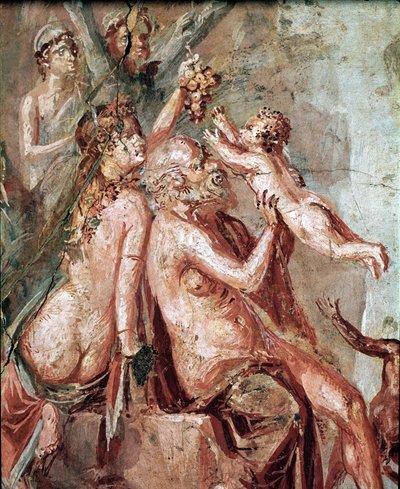 Dzieciństwo Dionizosa z Satyrem i Silene (fresk autorstwa Roman