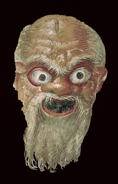 Maska teatralna, Ściana wschodnia, Oecus 5, detal fresku z lat 60-50 p.n.e. z 57188 autorstwa Roman