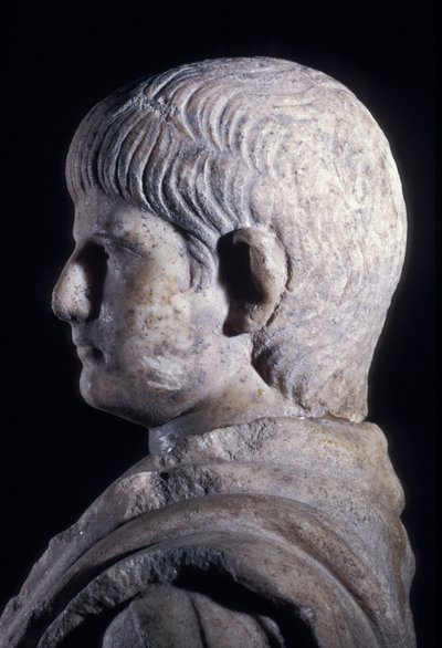 Posąg togatowy młodego Nerona, widok z boku głowy, ok.50 rne (marmur) (detal 140378) autorstwa Roman
