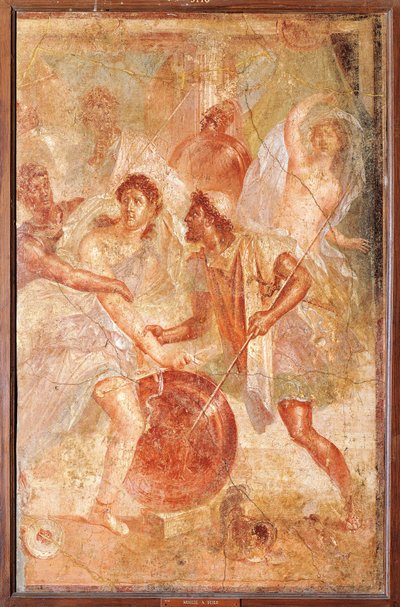 Ulisses i Diomedes rozpoznający Achillesa w przebraniu żeńskiej Pyrry wśród córek Lycomedes pod Skyros, z Pompejów (fresk) autorstwa Roman