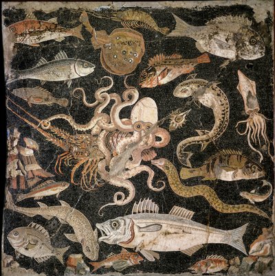 Stworzenia podwodne, kopia hellenistycznego oryginału (mozaika) autorstwa Roman
