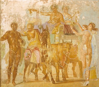 Malowidło ścienne przedstawiające Triumf Bachusa, z Domu Marka Lukrecjusza Fronto, Pompeje, Kampania, Cywilizacja Rzymska autorstwa Roman