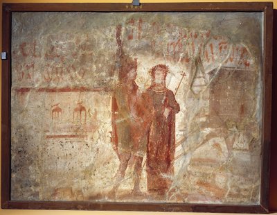 Tablica warsztatowa i ogłoszenia wyborcze, Pompeje, Włochy 70-79 AD (fresk) autorstwa Roman