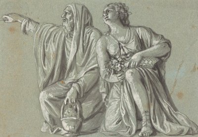 Dwie klęczące postacie z ofiarami autorstwa Roman 18th Century