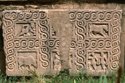 Fragment architektoniczny z rzeźbioną dekoracją, wysoki okres cesarski (27 pne-395 ne) (patrz szczegół 267012) autorstwa Roman Imperial Period