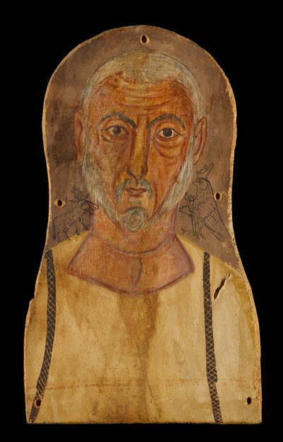 Starszy mężczyzna otoczony przez egipskich bogów, x.250 ne (tempera na jaworze) autorstwa Roman Period Egyptian