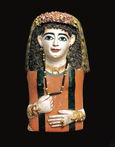 Maska mumii, 60-70 AD (pomalowany karton, gips i włókna roślinne) autorstwa Roman Period Egyptian