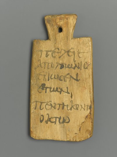 Zawieszka mumia z greckim napisem (drewno i pigment) autorstwa Roman Period Egyptian