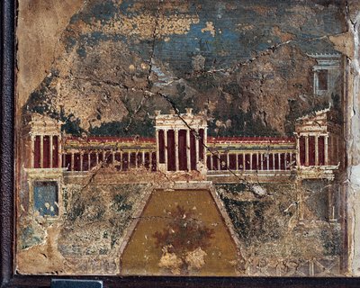 Starożytny rzymski fresk z motywami architektonicznymi z Pompei autorstwa Roman Roman