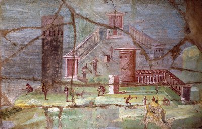Starożytny rzymski fresk z krajobrazem z Pompei autorstwa Roman Roman