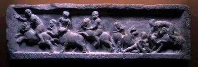 Płaskorzeźba przedstawiająca polowanie na byki, rzym., III w. n.e. (marmur) autorstwa Roman Roman