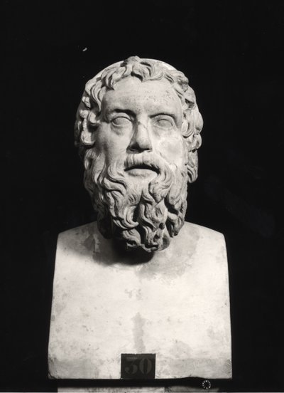 Popiersie Arystofanesa (ok.445-c.385 pne) (marmur) (zdjęcie czarno-białe) autorstwa Roman Roman