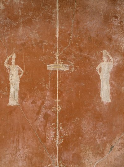 Dekoracja na czerwonym tle w trzecim stylu pompejańskim, dom Sacerdos Amandus, Pompeje, Kampania, cywilizacja rzymska autorstwa Roman Roman