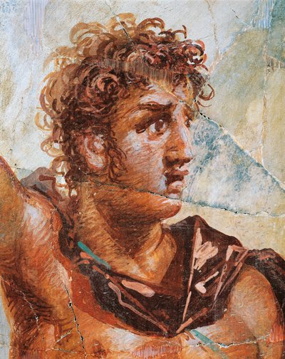 Fragment fresku przedstawiającego Aleksandra z Wesela Aleksandra (Ares) i Stateiry (Afrodyta), Regio 6 Insula Occidentalis 39, Pompeje (Lista Światowego Dziedzictwa UNESCO autorstwa Roman Roman