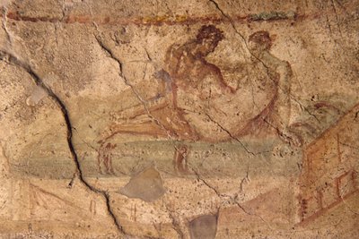 Fresk erotyczny z Lupanar w Pompejach (Lista Światowego Dziedzictwa UNESCO autorstwa Roman Roman