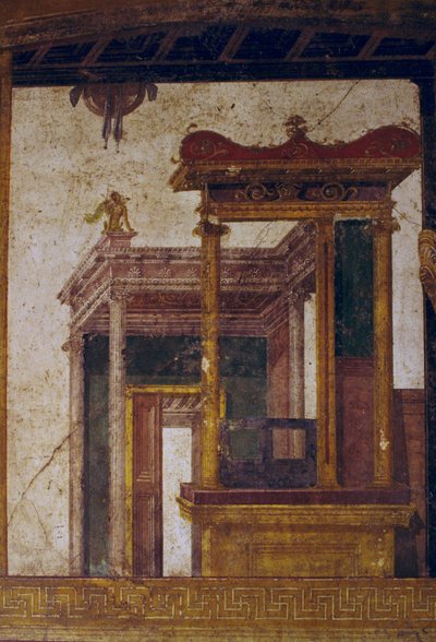 Fantastyczna architektura, fresk z oecus w Domu Vettii w Pompejach (Lista Światowego Dziedzictwa UNESCO autorstwa Roman Roman