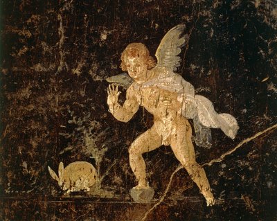 Fresk przedstawiający Kupidyna polującego na zająca z Pompejów, prowincja Neapol, Włochy, cywilizacja rzymska autorstwa Roman Roman
