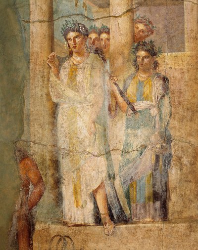 Fresk przedstawiający Ifigenię w Byku, Fragment pokojówek, z Domu L. Caecilius Giocondus w Pompejach we Włoszech autorstwa Roman Roman