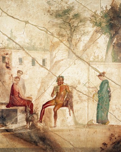 Fresk przedstawiający Pana wśród nimf, z Pompejów we Włoszech (fresk) autorstwa Roman Roman