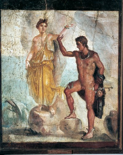 Fresk przedstawiający Perseusza i Andromedę z Włoch, Kampanii, Pompejów, malowidło na tynku, 55-79 n.e. autorstwa Roman Roman