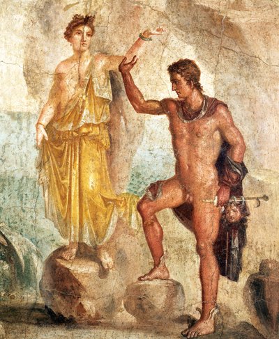 Fresk przedstawiający Perseusza i Andromedę, malowany na tynku autorstwa Roman Roman