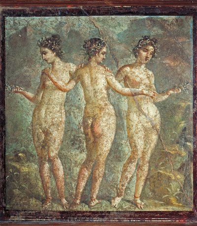 Fresk przedstawiający Trzy Gracje z Pompejów we Włoszech autorstwa Roman Roman